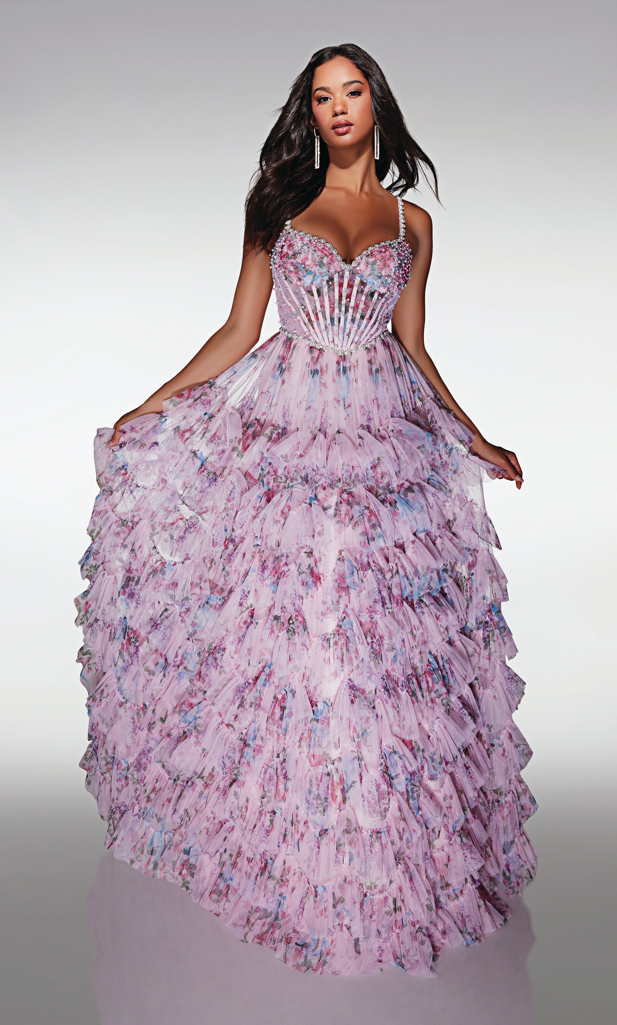A-line Sweetheart Print Tulle Straight Across Back Prom Dress #62182