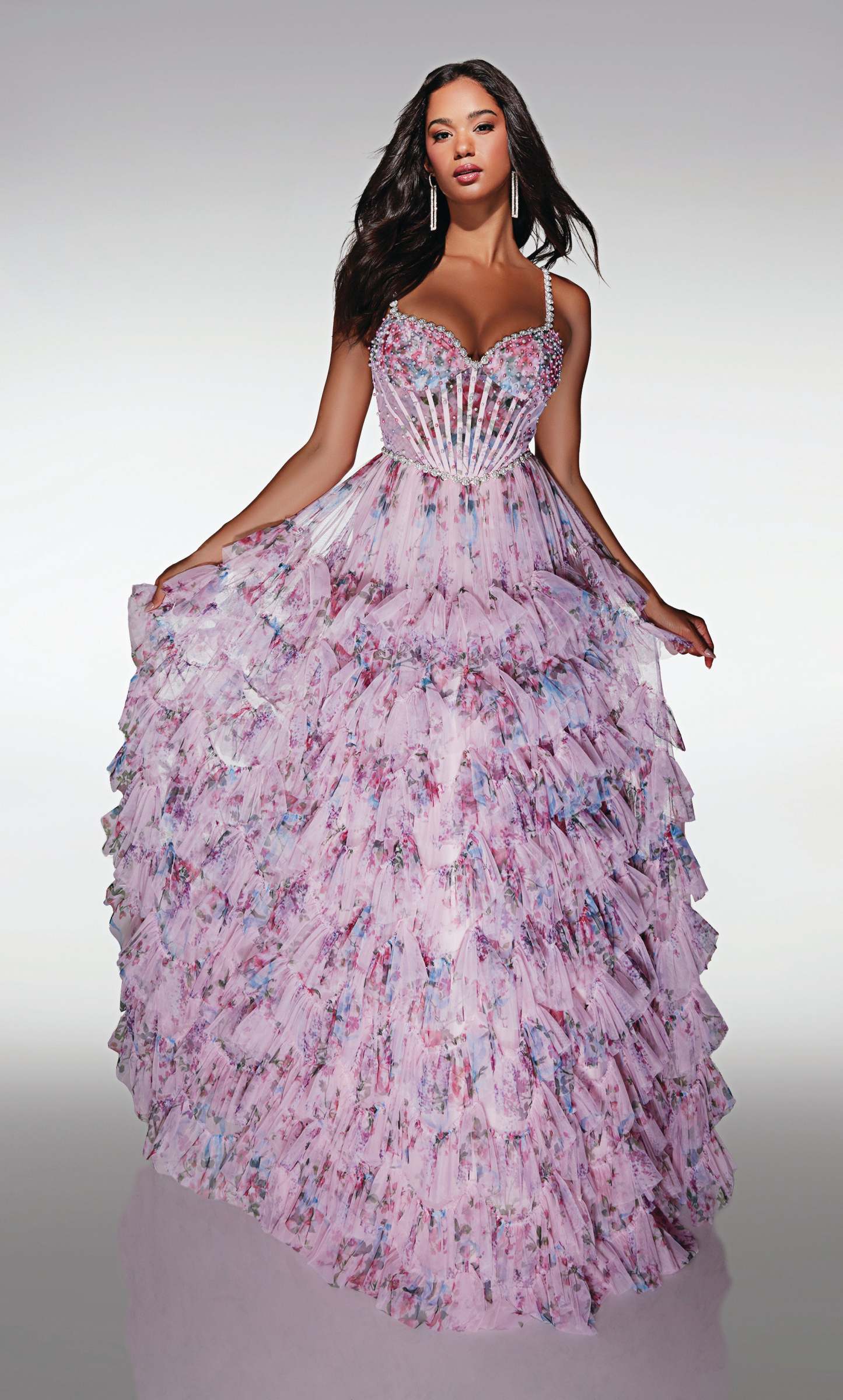 A-line Sweetheart Print Tulle Straight Across Back Prom Dress #62182