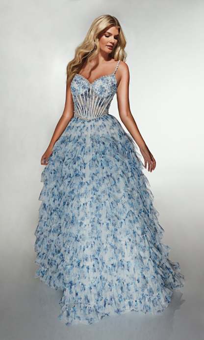A-line Sweetheart Print Tulle Straight Across Back Prom Dress #62182