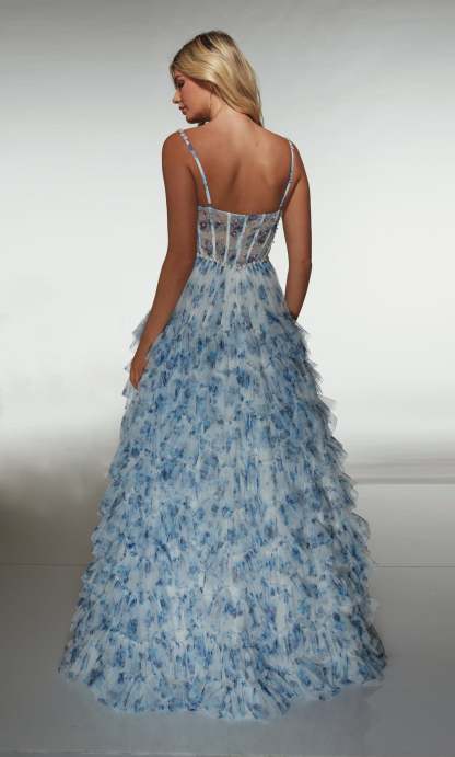 A-line Sweetheart Print Tulle Straight Across Back Prom Dress #62182