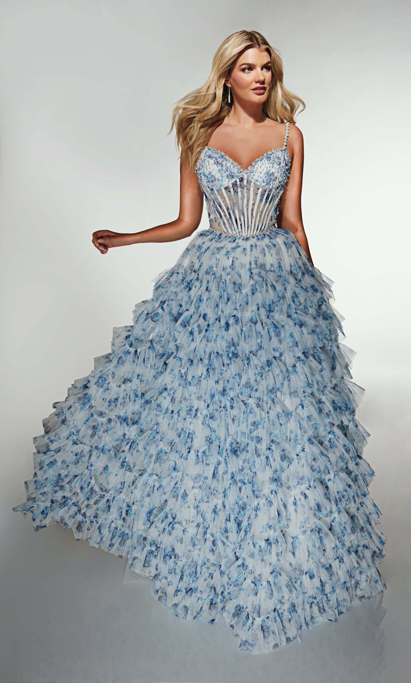 A-line Sweetheart Print Tulle Straight Across Back Prom Dress #62182
