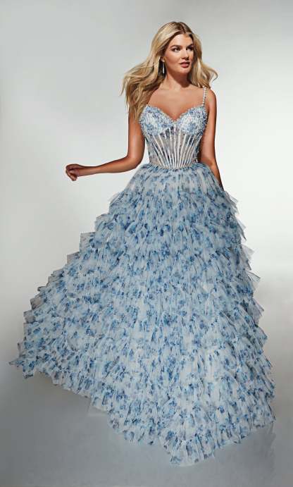 A-line Sweetheart Print Tulle Straight Across Back Prom Dress #62182