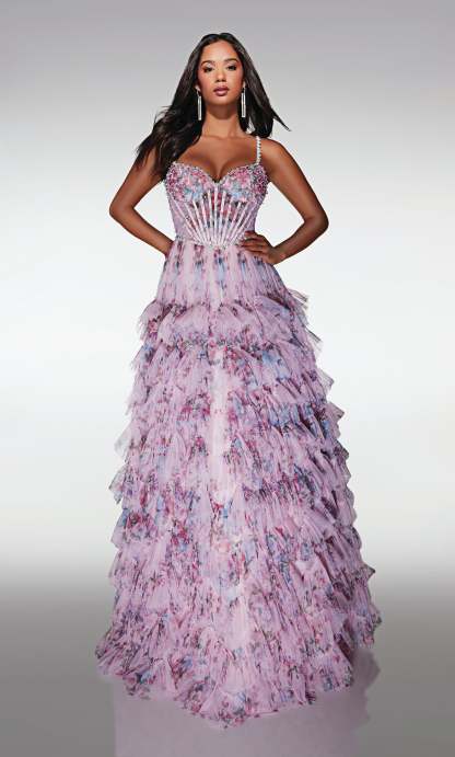A-line Sweetheart Print Tulle Straight Across Back Prom Dress #62182