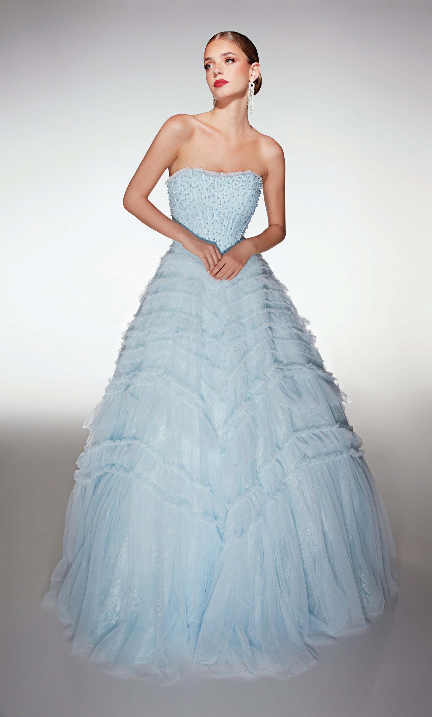 Ball Gown Scoop Soft Mesh Lace-up Back Ruffles Embellished Prom Dress #62208