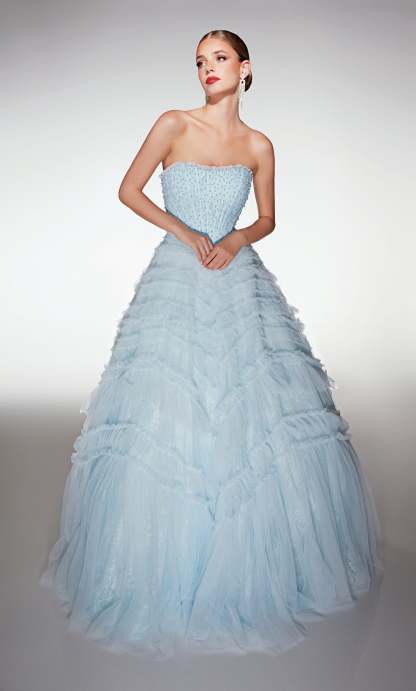 Ball Gown Scoop Soft Mesh Lace-up Back Ruffles Embellished Prom Dress #62208