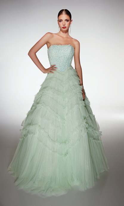 Ball Gown Scoop Soft Mesh Lace-up Back Ruffles Embellished Prom Dress #62208