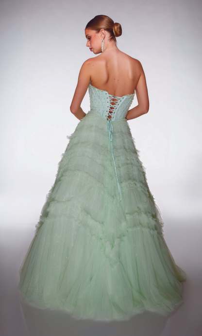 Ball Gown Scoop Soft Mesh Lace-up Back Ruffles Embellished Prom Dress #62208