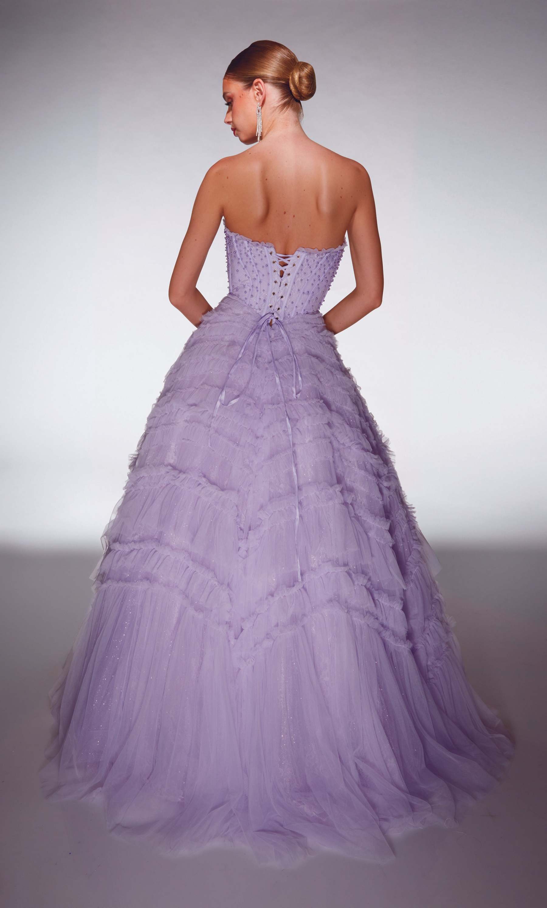 Ball Gown Scoop Soft Mesh Lace-up Back Ruffles Embellished Prom Dress #62208