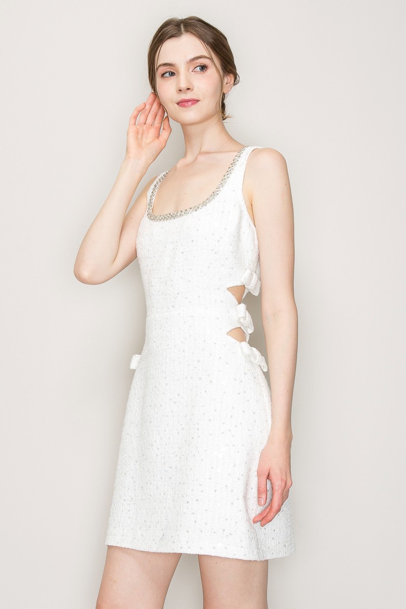 Sequin Cutout Embellished Boucle Mini Dress #23687829