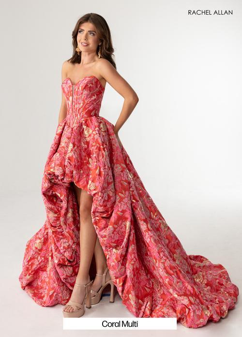 A-Line Strapless Floral Jacquard High-Low Skirt Prom Dress #70928