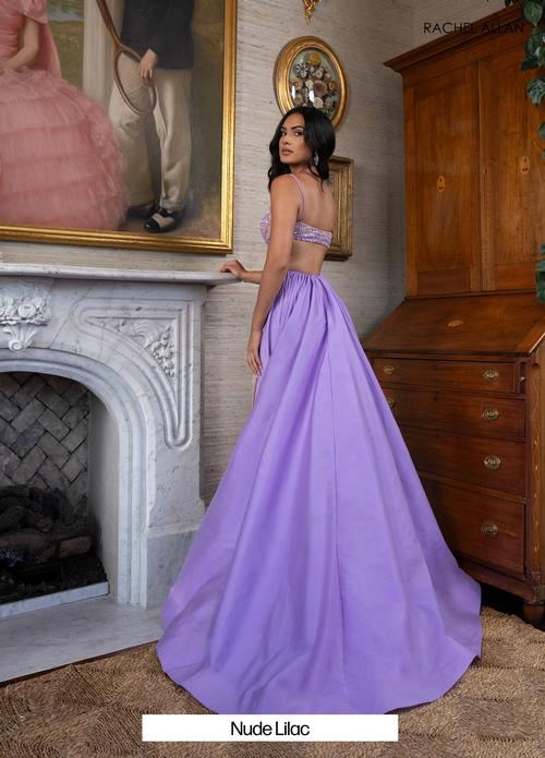 Fitted Spaghetti Straps Stretch Tulle Beading Taffeta High Slit Prom Dress #70929