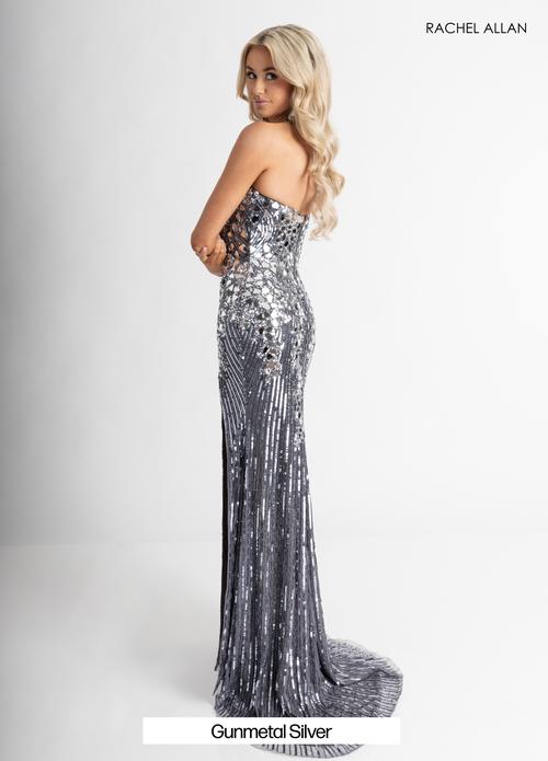 Plunging V-Neck Stretch Tulle Beading Thigh-High Slit Prom Dress #70937