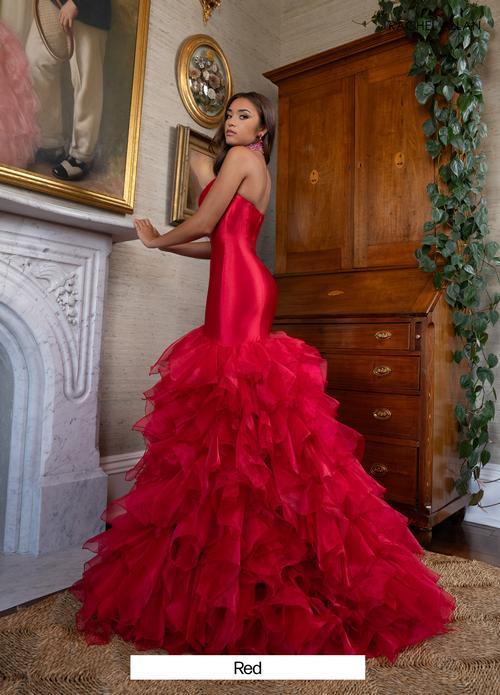 Mermaid Sweetheart Tiered Organza Ruffles Satin Jersey Prom Dress #70938