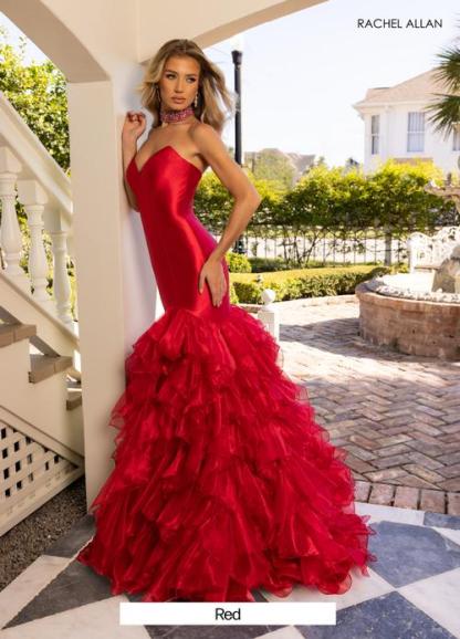 Mermaid Sweetheart Tiered Organza Ruffles Satin Jersey Prom Dress #70938