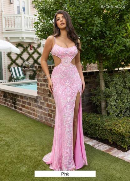 Curve-Loving Silhouette Beaded Stretch Tulle Thigh-High Slit Prom Dress #70942