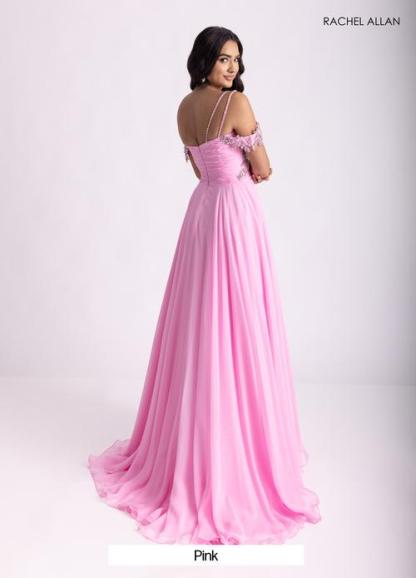 Delicate Off-The-Shoulder Straps Floral Appliques Chiffon Prom Dress #70951