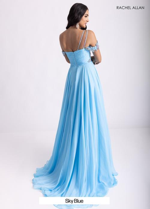 Delicate Off-The-Shoulder Straps Floral Appliques Chiffon Prom Dress #70951