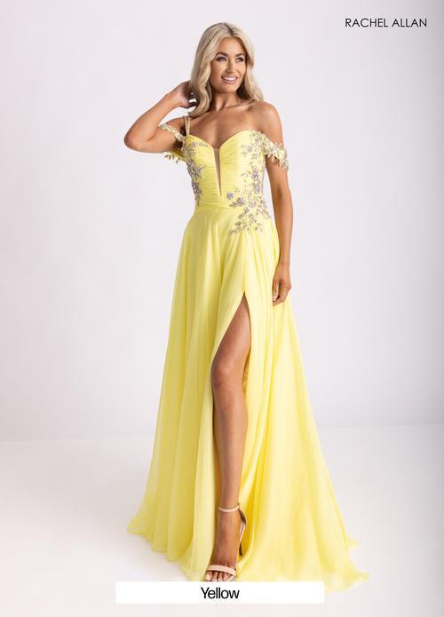 Delicate Off-The-Shoulder Straps Floral Appliques Chiffon Prom Dress #70951