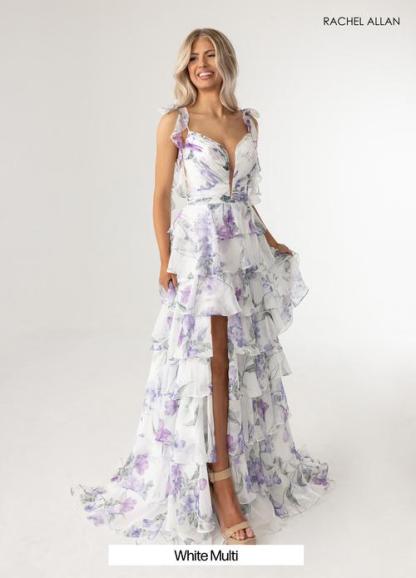 Delicate Plunging V-Neck Floral Prints Layered Chiffon Prom Dress #70953