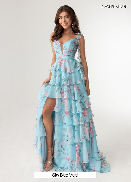 Delicate Plunging V-Neck Floral Prints Layered Chiffon Prom Dress #70953