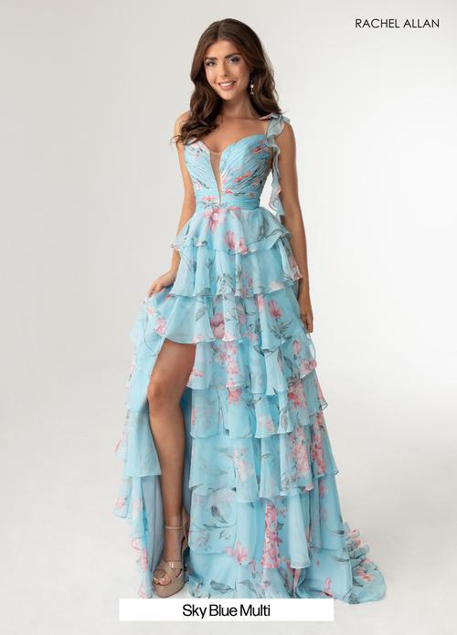 Delicate Plunging V-Neck Floral Prints Layered Chiffon Prom Dress #70953