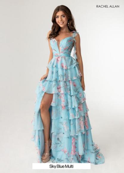 Delicate Plunging V-Neck Floral Prints Layered Chiffon Prom Dress #70953