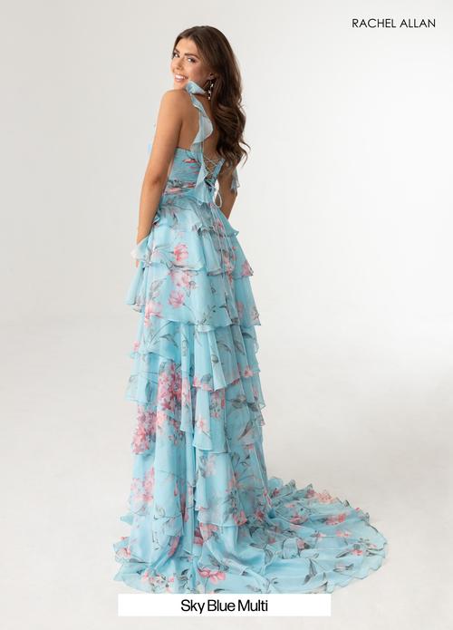 Delicate Plunging V-Neck Floral Prints Layered Chiffon Prom Dress #70953
