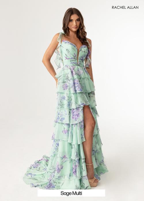 Delicate Plunging V-Neck Floral Prints Layered Chiffon Prom Dress #70953