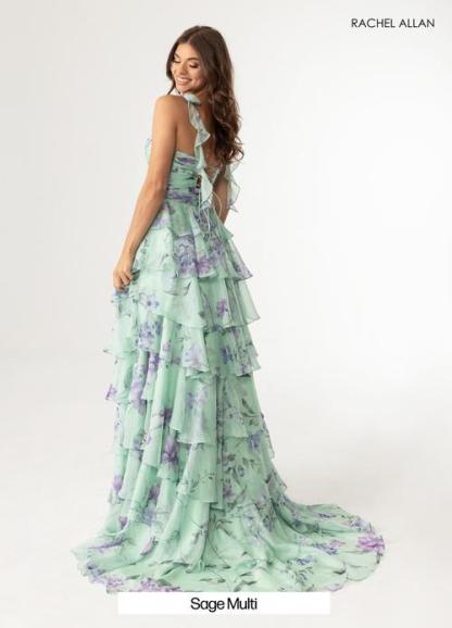 Delicate Plunging V-Neck Floral Prints Layered Chiffon Prom Dress #70953
