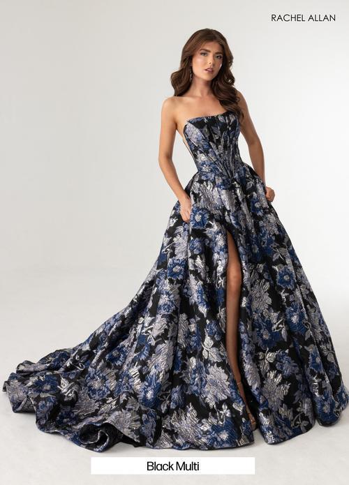 A-Line Strapless Jacquard High Slit Prom Dress #70975