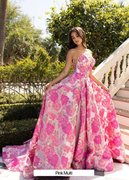 A-Line Strapless Jacquard High Slit Prom Dress #70975