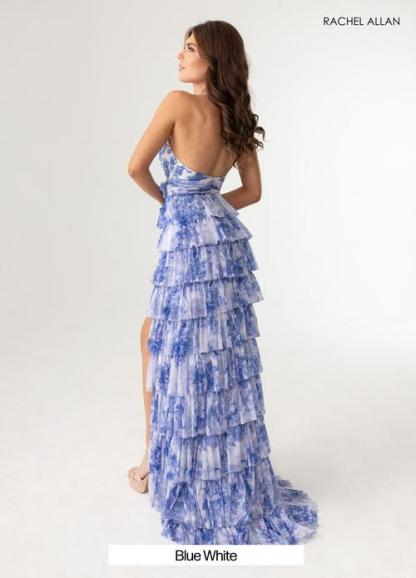 A-Line Plunging V-Neck Halter Stretch Print Tulle Prom Dress #70985