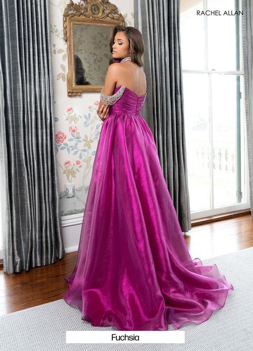 Modern A-Line Crystal-Beaded Off-Shoulder Sleeves Organza Prom Dress #70991