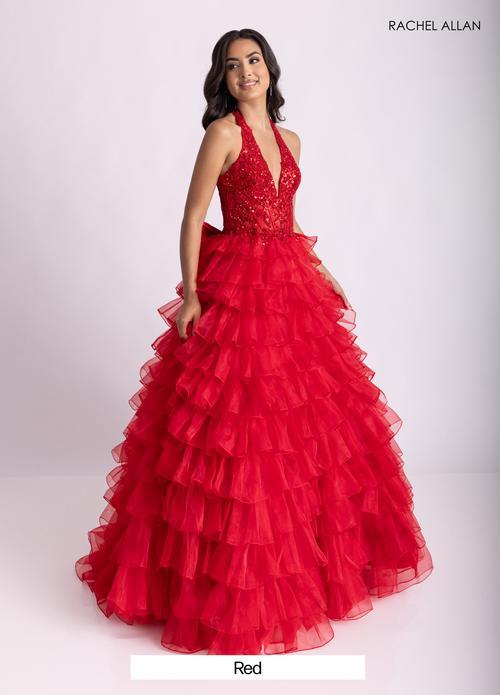 Plunging V-Neck Ruffled Organza Lace-Appliqued Bodice Prom Dress #71006