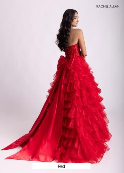 Plunging V-Neck Ruffled Organza Lace-Appliqued Bodice Prom Dress #71006