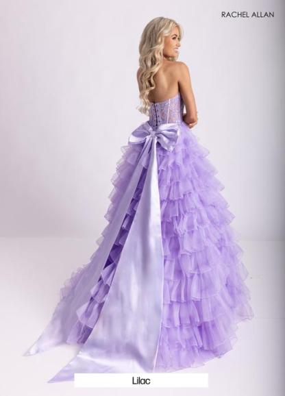 Plunging V-Neck Ruffled Organza Lace-Appliqued Bodice Prom Dress #71006