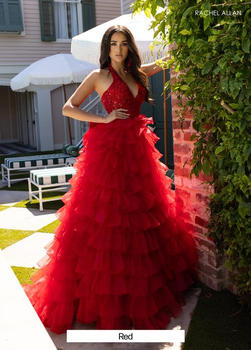 Plunging V-Neck Ruffled Organza Lace-Appliqued Bodice Prom Dress #71006