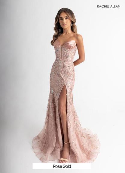 Curve-Loving Satin Jersey Crystal Beading Thigh-High Slit Prom Dress #71008