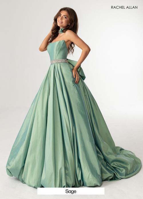 A-Line Strapless Taffeta Crystal-Beaded Belt Prom Dress #71024