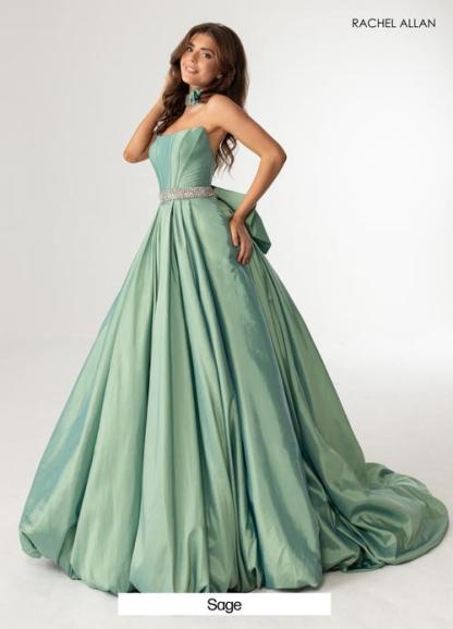 A-Line Strapless Taffeta Crystal-Beaded Belt Prom Dress #71024