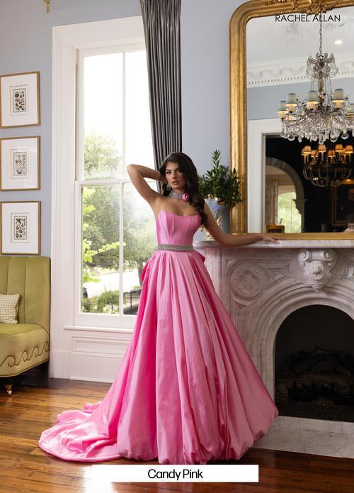 A-Line Strapless Taffeta Crystal-Beaded Belt Prom Dress #71024