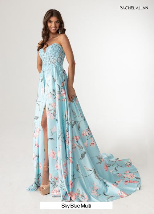 A-Line Sweetheart Floral Print Satin Prom Dress #71031