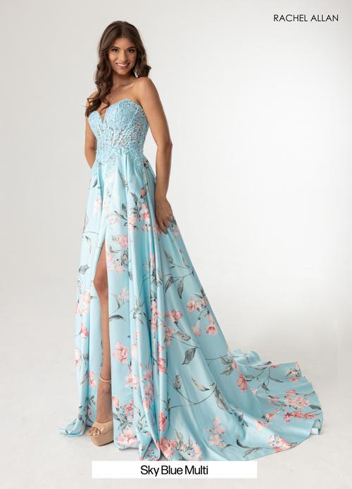 A-Line Sweetheart Floral Print Satin Prom Dress #71031
