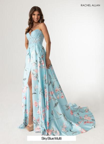 A-Line Sweetheart Floral Print Satin Prom Dress #71031