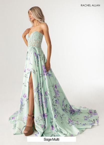 A-Line Sweetheart Floral Print Satin Prom Dress #71031