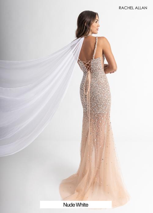 A-Line Plunging V-Neck Crystal-Beaded Stretch Net Slit Prom Dress #71047