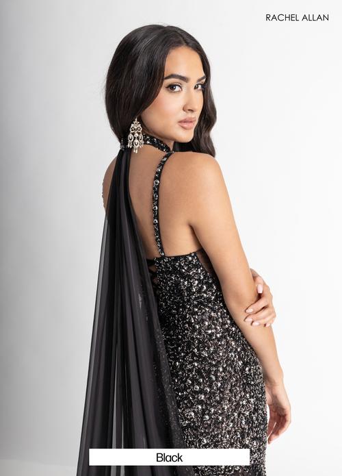 A-Line Plunging V-Neck Crystal-Beaded Stretch Net Slit Prom Dress #71047