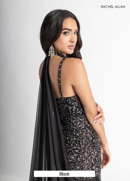 A-Line Plunging V-Neck Crystal-Beaded Stretch Net Slit Prom Dress #71047