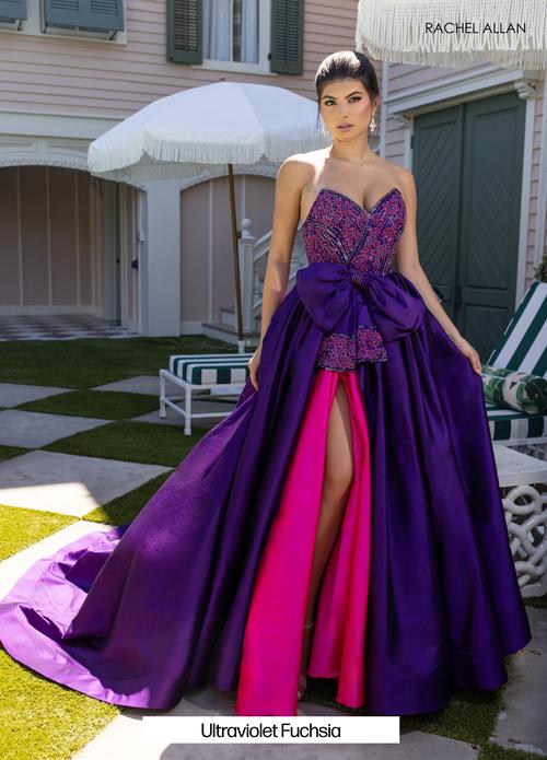 Elegance Beaded Stretch Tulle High Slit Sweeping Train Prom Dress #71068