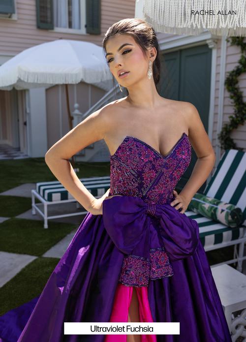 Elegance Beaded Stretch Tulle High Slit Sweeping Train Prom Dress #71068